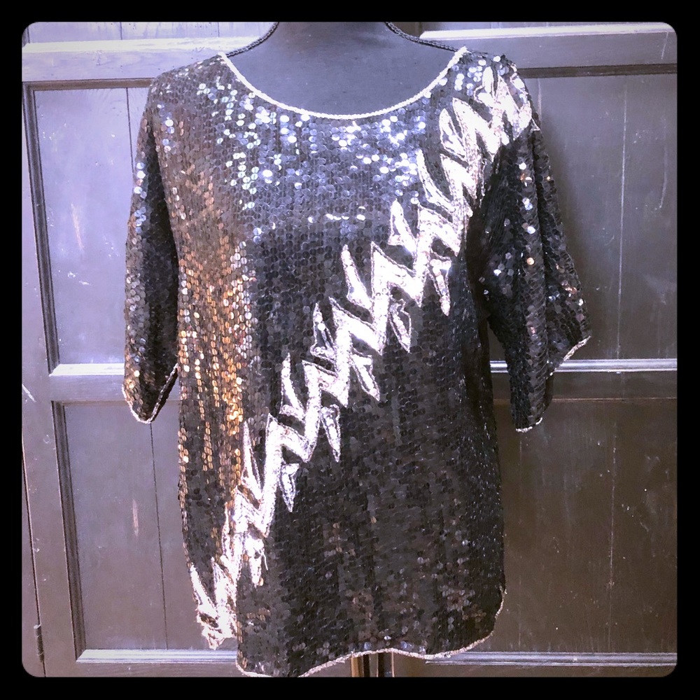 Vintage L.J.B Paris Hong Kong New York sequin top